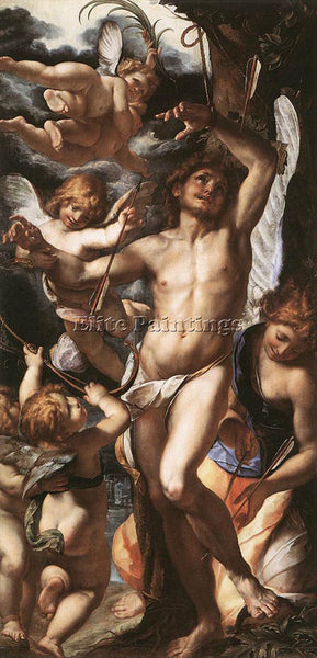 GIULIO CESARE PROCACCINI ST SEBASTIAN TENDED BY ANGELS ARTIST PAINTING HANDMADE