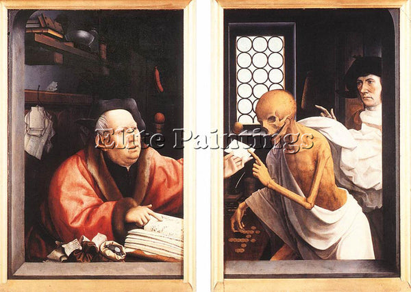 JAN PROVOST DEATH AND THE MISER ARTIST PAINTING REPRODUCTION HANDMADE OIL CANVAS