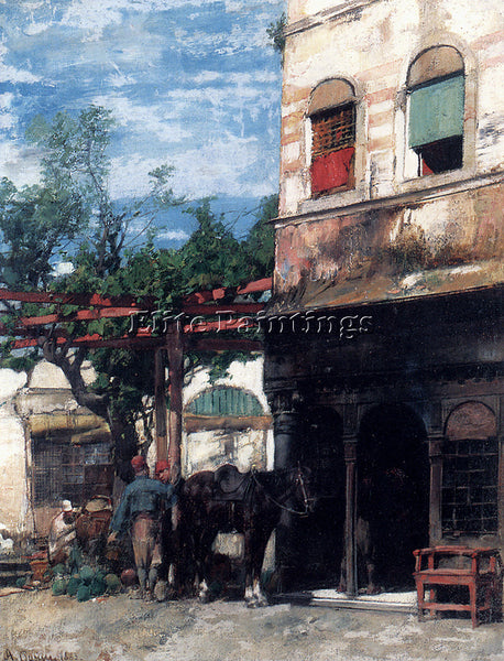 ALBERTO PASINI IN THE COURTYARD ARTIST PAINTING REPRODUCTION HANDMADE OIL CANVAS