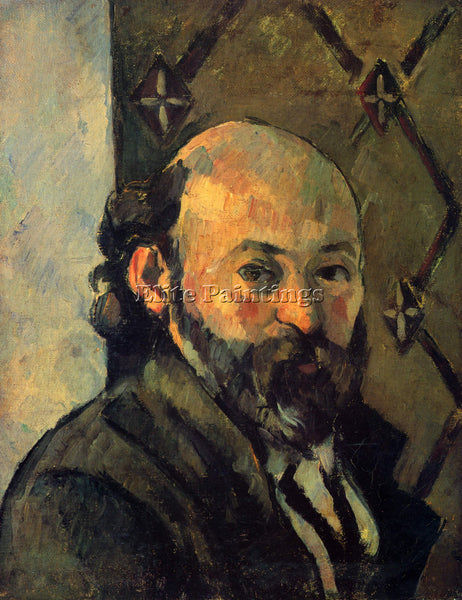CEZANNE SELF PORTRAIT IN FRONT OF WALLPAPER ARTIST PAINTING HANDMADE OIL CANVAS