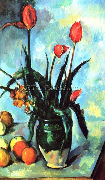 CEZANNE STILL LIFE VASE WITH TULIPS ARTIST PAINTING REPRODUCTION HANDMADE OIL