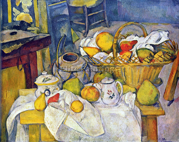 CEZANNE STILL LIFE WITH FRUIT BASKET ARTIST PAINTING REPRODUCTION HANDMADE OIL