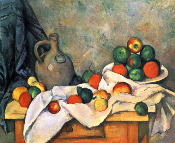 CEZANNE STILL LIFE DRAPERY PITCHER AND FRUIT BOWL ARTIST PAINTING REPRODUCTION