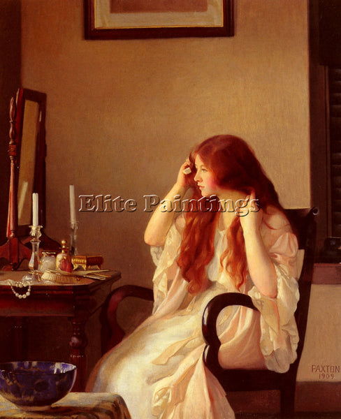 WILLIAM MCGREGOR PAXTON GIRL COMBING HER HAIR ARTIST PAINTING REPRODUCTION OIL
