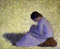 SEURAT PEASANT WOMAN SEATED IN THE GRASS ARTIST PAINTING REPRODUCTION HANDMADE