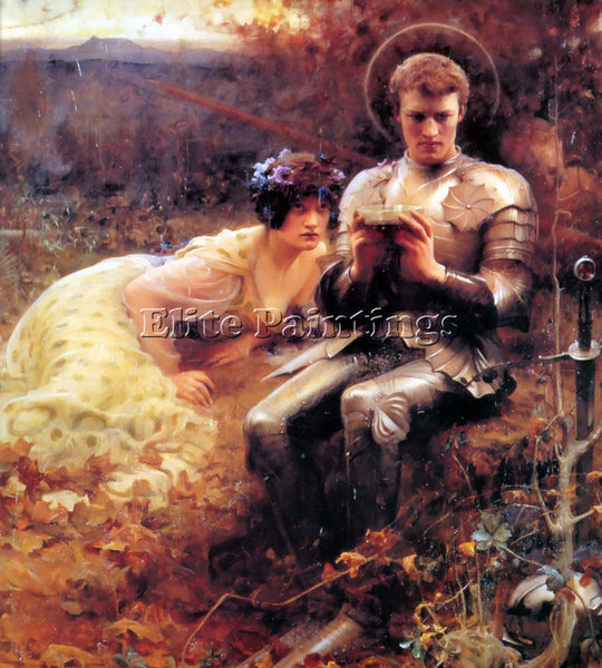 ARTHUR HACKER PERCIVAL WITH THE GRAIL CUP ARTIST PAINTING REPRODUCTION HANDMADE
