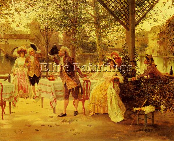 ALONSO PEREZ A CAFE BY THE RIVER ARTIST PAINTING REPRODUCTION HANDMADE OIL REPRO