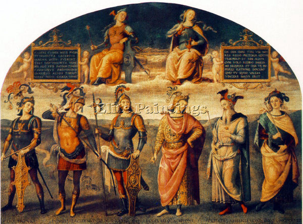 PIETRO PERUGINO FORTITUDE AND TEMPERANCE WITH SIX ANTIQUE HEROES 1497 ARTIST OIL