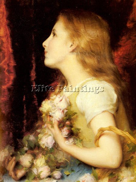 ETIENNE ADOLPHE PIOT A YOUNG GIRL WITH A BASKET OF FLOWERS ARTIST PAINTING REPRO