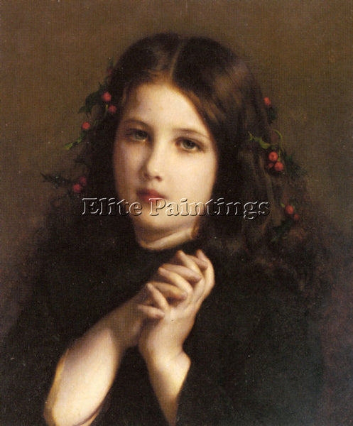 ETIENNE ADOLPHE PIOT A YOUNG GIRL WITH HOLLY BERRIES IN HER HAIR ARTIST PAINTING