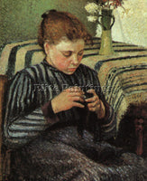 CAMILLE PISSARRO GIRL SEWING 1895 ARTIST PAINTING REPRODUCTION HANDMADE OIL DECO
