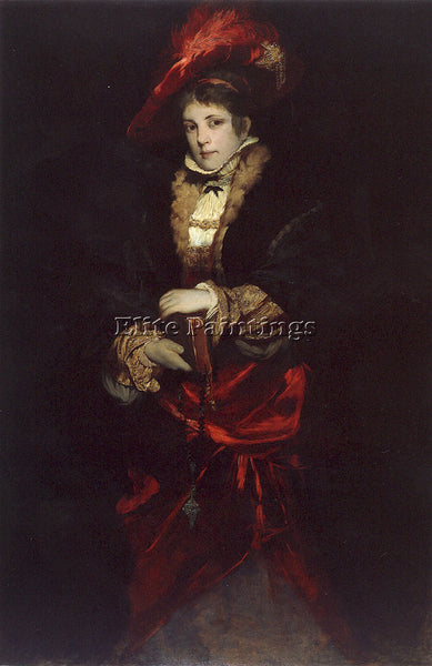HANS MAKART PORTRAIT OF A LADY WITH RED PLUMED HAT ARTIST PAINTING REPRODUCTION
