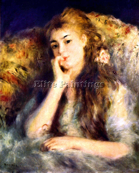 RENOIR PORTRAIT OF A GIRL IN THOUGHTS ARTIST PAINTING REPRODUCTION HANDMADE OIL