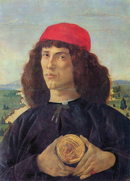 BOTTICELLI PORTRAIT OF A MAN WITH A MEDAL OF COSIMO THE ELDER PAINTING HANDMADE