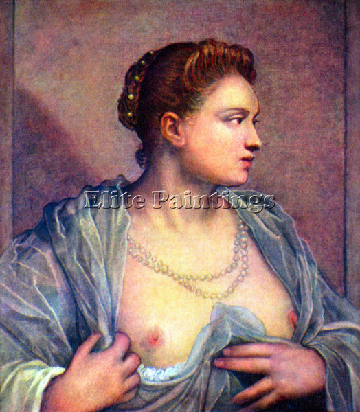 TINTORETTO PORTRAIT OF A WOMAN WITH BARE BREASTS ARTIST PAINTING HANDMADE CANVAS