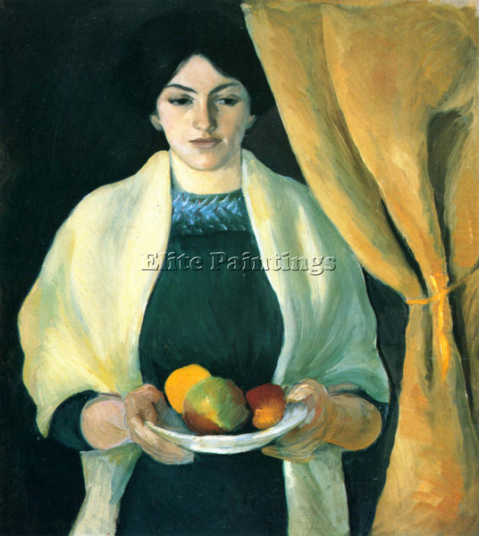 MACKE PORTRAIT WITH APPLES PORTRAIT OF THE WIFE OF THE ARTIST  PAINTING HANDMADE
