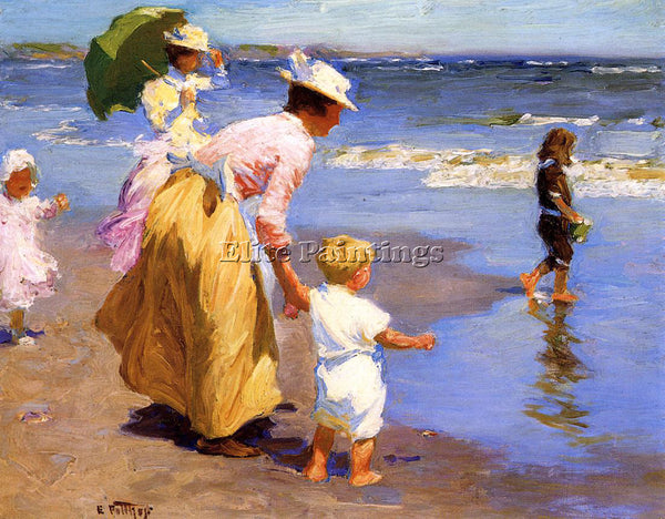 EDWARD POTTHAST AT THE BEACH ARTIST PAINTING REPRODUCTION HANDMADE CANVAS REPRO