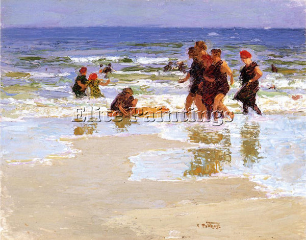 EDWARD POTTHAST AT THE SEASHORE ARTIST PAINTING REPRODUCTION HANDMADE OIL CANVAS