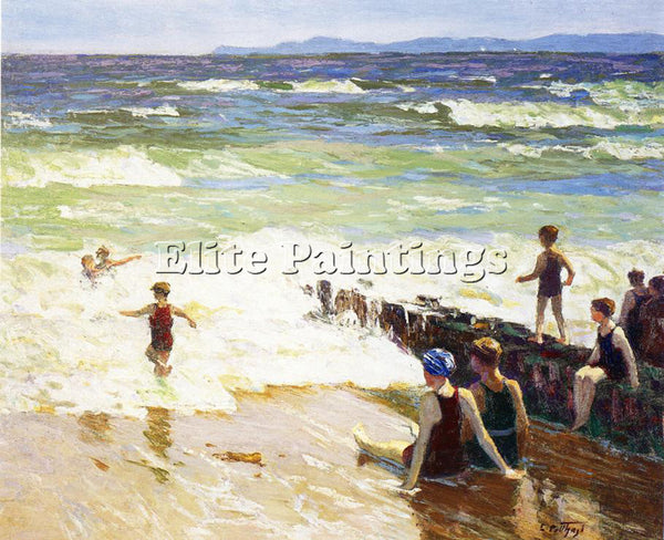 EDWARD POTTHAST BATHERS BY THE SHORE ARTIST PAINTING REPRODUCTION HANDMADE OIL