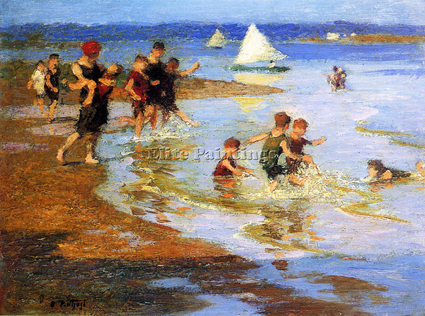 EDWARD POTTHAST CHILDREN AT PLAY ON THE BEACH ARTIST PAINTING REPRODUCTION OIL