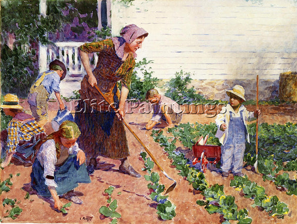 EDWARD POTTHAST IN THE GARDEN ARTIST PAINTING REPRODUCTION HANDMADE CANVAS REPRO