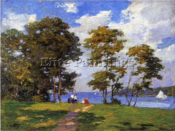 EDWARD POTTHAST LANDSCAPE BY THE SHORE AKA THE PICNIC ARTIST PAINTING HANDMADE