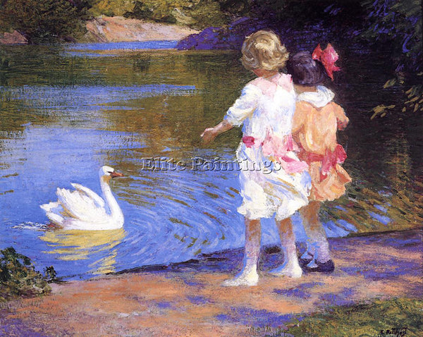 EDWARD POTTHAST THE SWAN ARTIST PAINTING REPRODUCTION HANDMADE CANVAS REPRO WALL