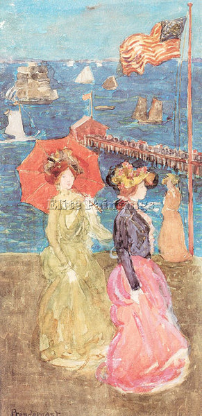 MAURICE BRAZIL PRENDERGAST FIGURES UNDER THE FLAG ARTIST PAINTING REPRODUCTION