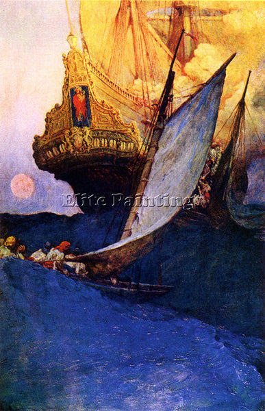 HOWARD PYLE ATTACK ON A GALLEON 1905 ARTIST PAINTING REPRODUCTION HANDMADE OIL