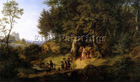ADRIAN LUDWIG RICHTER BRIDAL PROCESSION IN A SPRING LANDSCAPE PAINTING HANDMADE