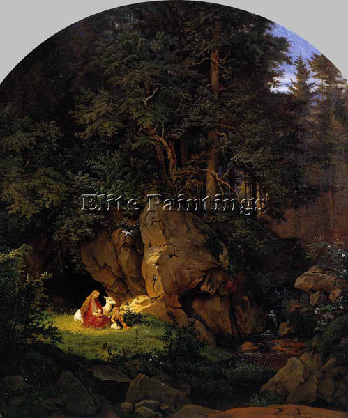 ADRIAN LUDWIG RICHTER GENOVEVA IN THE FOREST SECLUSION ARTIST PAINTING HANDMADE