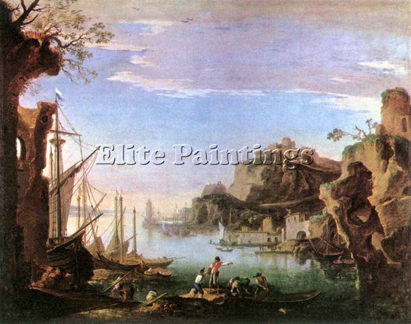 SALVATOR ROSA HARBOUR WITH RUINS ARTIST PAINTING REPRODUCTION HANDMADE OIL REPRO
