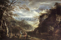 SALVATOR ROSA RIVER LANDSCAPE WITH APOLLO AND THE CUMEAN SIBYL PAINTING HANDMADE