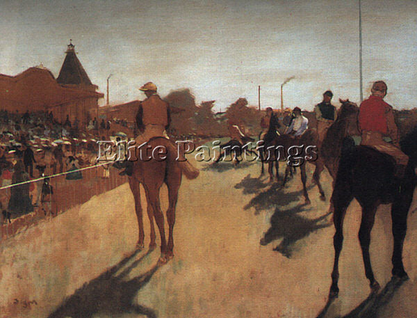 EDGAR DEGAS RACEHORSES IN FRONT OF THE GRANDSTAND ARTIST PAINTING REPRODUCTION