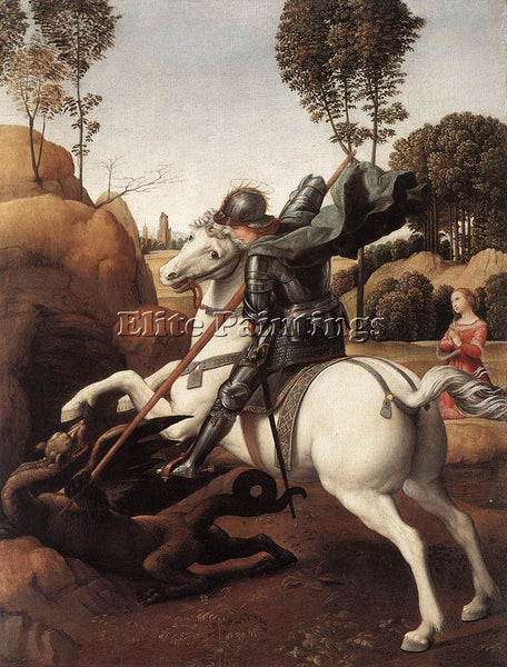 RAPHAEL ST GEORGE AND THE DRAGON ARTIST PAINTING REPRODUCTION HANDMADE OIL REPRO