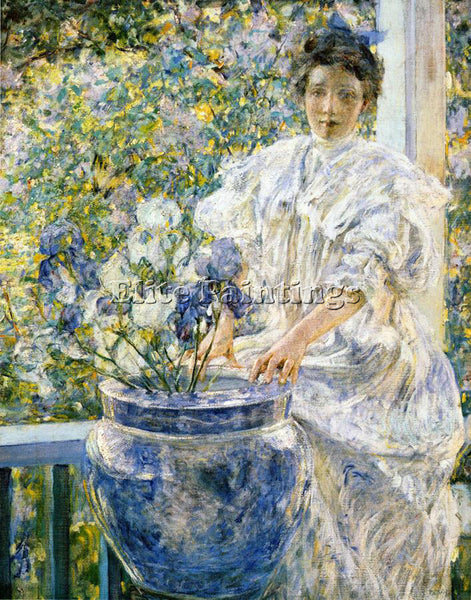 ROBERT REID WOMAN ON A PORCH WITH FLOWERS ARTIST PAINTING REPRODUCTION HANDMADE
