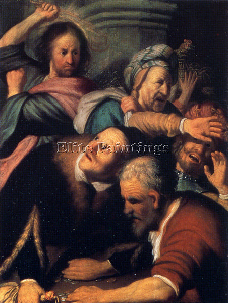 REMBRANDT CHRIST DRIVING THE MONEY CHANGERS FROM TEMPLE ARTIST PAINTING HANDMADE