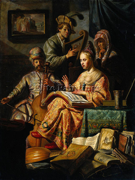 REMBRANDT MUSICAL ALLEGORY ARTIST PAINTING REPRODUCTION HANDMADE OIL CANVAS DECO