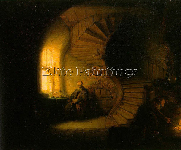 REMBRANDT PHILOSOPHER IN MEDITATION ARTIST PAINTING REPRODUCTION HANDMADE OIL
