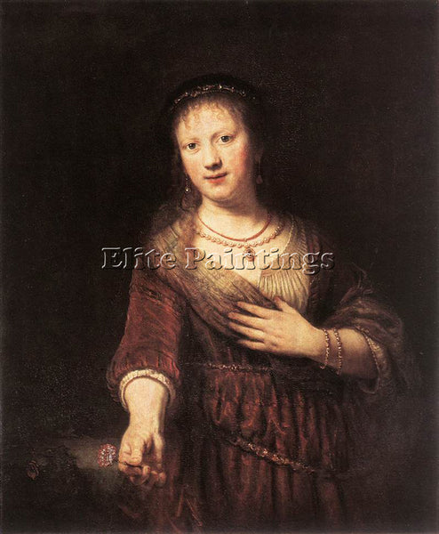 REMBRANDT PORTRAIT OF SASKIA WITH A FLOWER ARTIST PAINTING REPRODUCTION HANDMADE