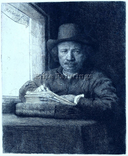 REMBRANDT DRAWING AT A WINDOW 1648 ARTIST PAINTING REPRODUCTION HANDMADE OIL ART
