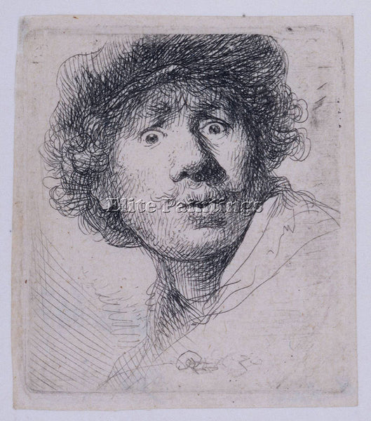 REMBRANDT SELF PORTRAIT WITH A CAP OPENMOUTHED ARTIST PAINTING REPRODUCTION OIL