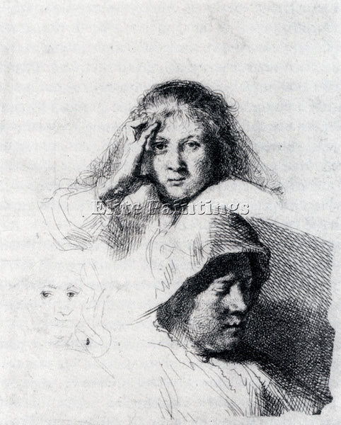 REMBRANDT SHEET OF SKETCHES WITH A PORTRAIT OF SASKIA ARTIST PAINTING HANDMADE