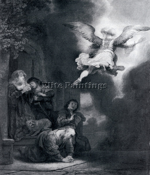 REMBRANDT THE ANGEL LEAVING TOBIAS AND HIS FAMILY ARTIST PAINTING REPRODUCTION