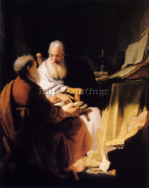 REMBRANDT TWO OLD MEN DISPUTING ARTIST PAINTING REPRODUCTION HANDMADE OIL CANVAS