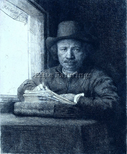 REMBRANDT DRAWING AT A WINDOW RJM ARTIST PAINTING REPRODUCTION HANDMADE OIL DECO