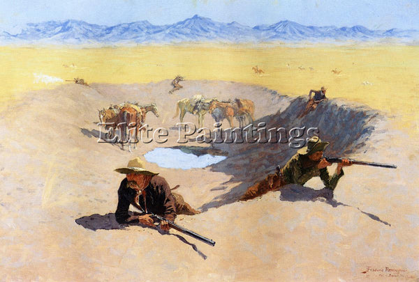 FREDERIC REMINGTON FIGHT FOR THE WATER HOLE ARTIST PAINTING HANDMADE OIL CANVAS