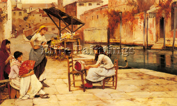 OLIVER RHYS AN AFTERNOON OF GOSSIP ARTIST PAINTING REPRODUCTION HANDMADE OIL ART