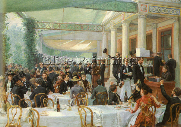 FRENCH RIXENS JEAN ANDRE DEJEUNER DU SALON AU CAFE LA CASCADE PAINTING HANDMADE