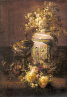 JEAN-BAPTISTE ROBIE STILL LIFE WITH JAPANESE VASE AND FLOWERS PAINTING HANDMADE